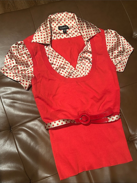 bebe Tops - bebe Red Layered Polka Dot Tank with Belt